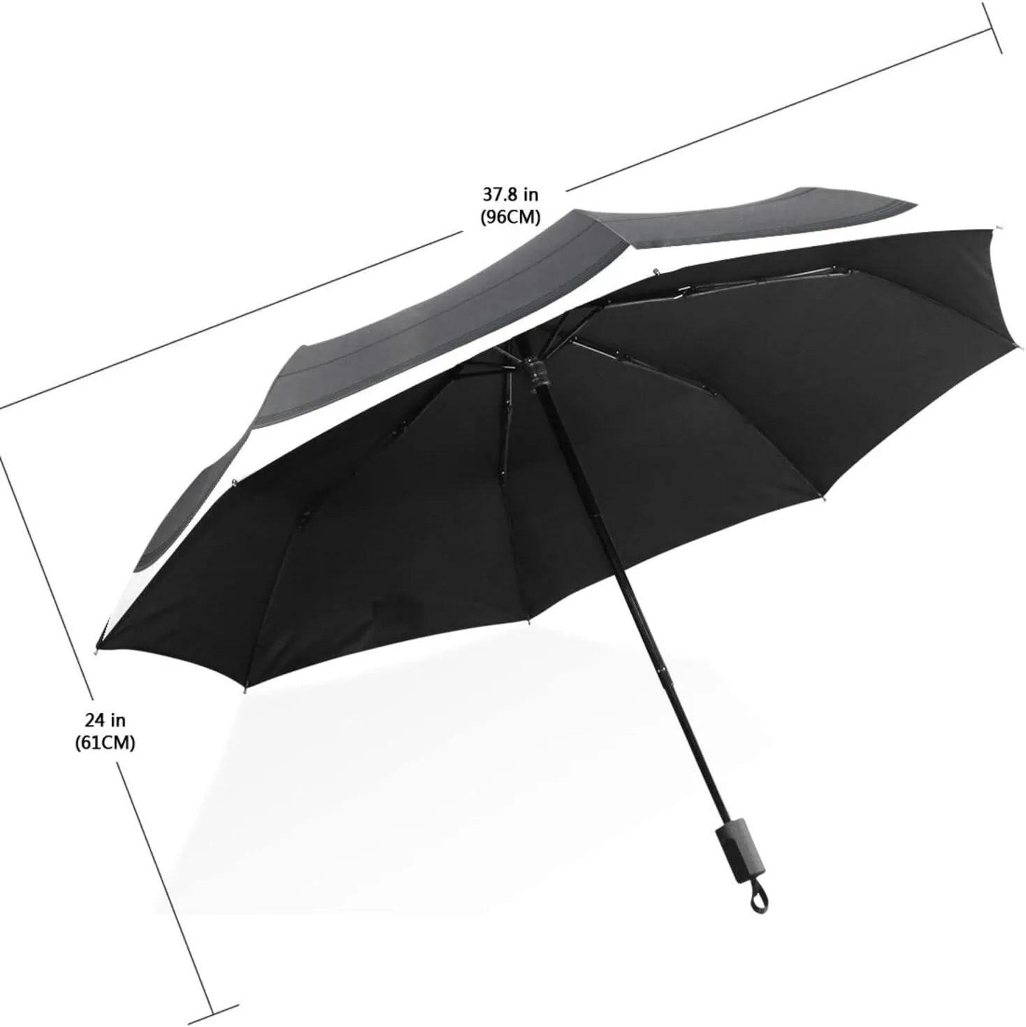 Poeticcity Travel Umbrella, Hand Open Close Windproof Waterproof Folding Umbrella, Black Tape Compact Canopy Strong Anti UV Ray Parasol
