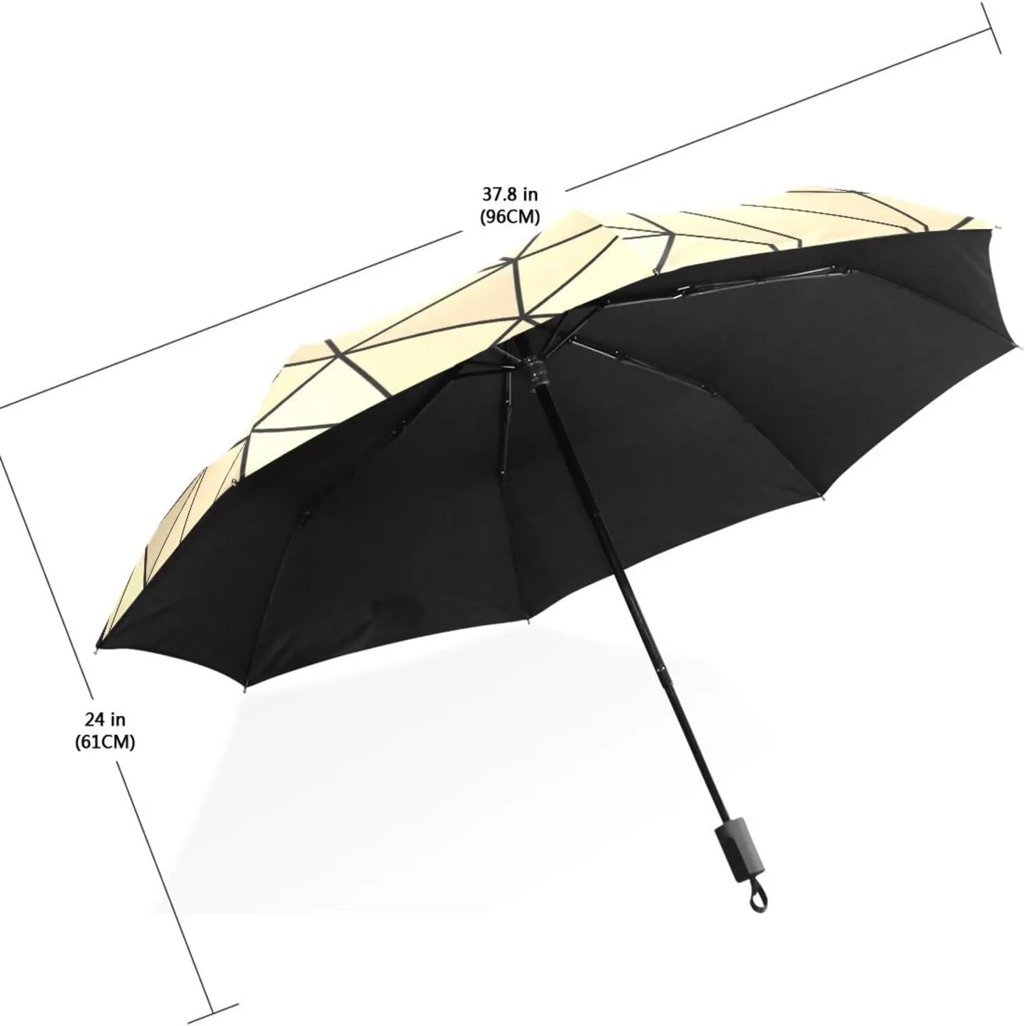 Poeticcity Travel Umbrella, Hand Open Close Windproof Waterproof Folding Umbrella, Black Tape Compact Canopy Strong Anti UV Ray Parasol