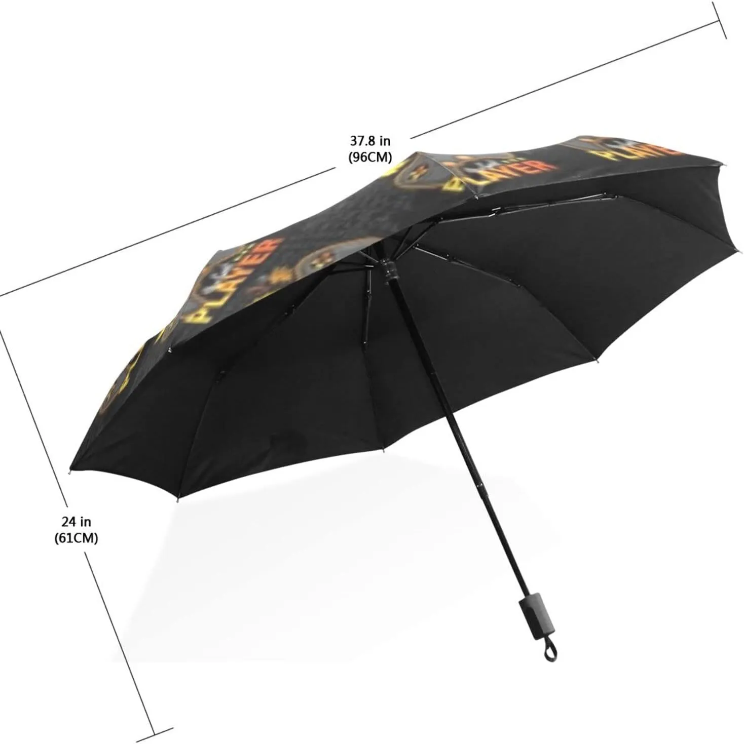 Poeticcity Travel Umbrella, Hand Open Close Windproof Waterproof Folding Umbrella, Black Tape Compact Canopy Strong Anti UV Ray Parasol