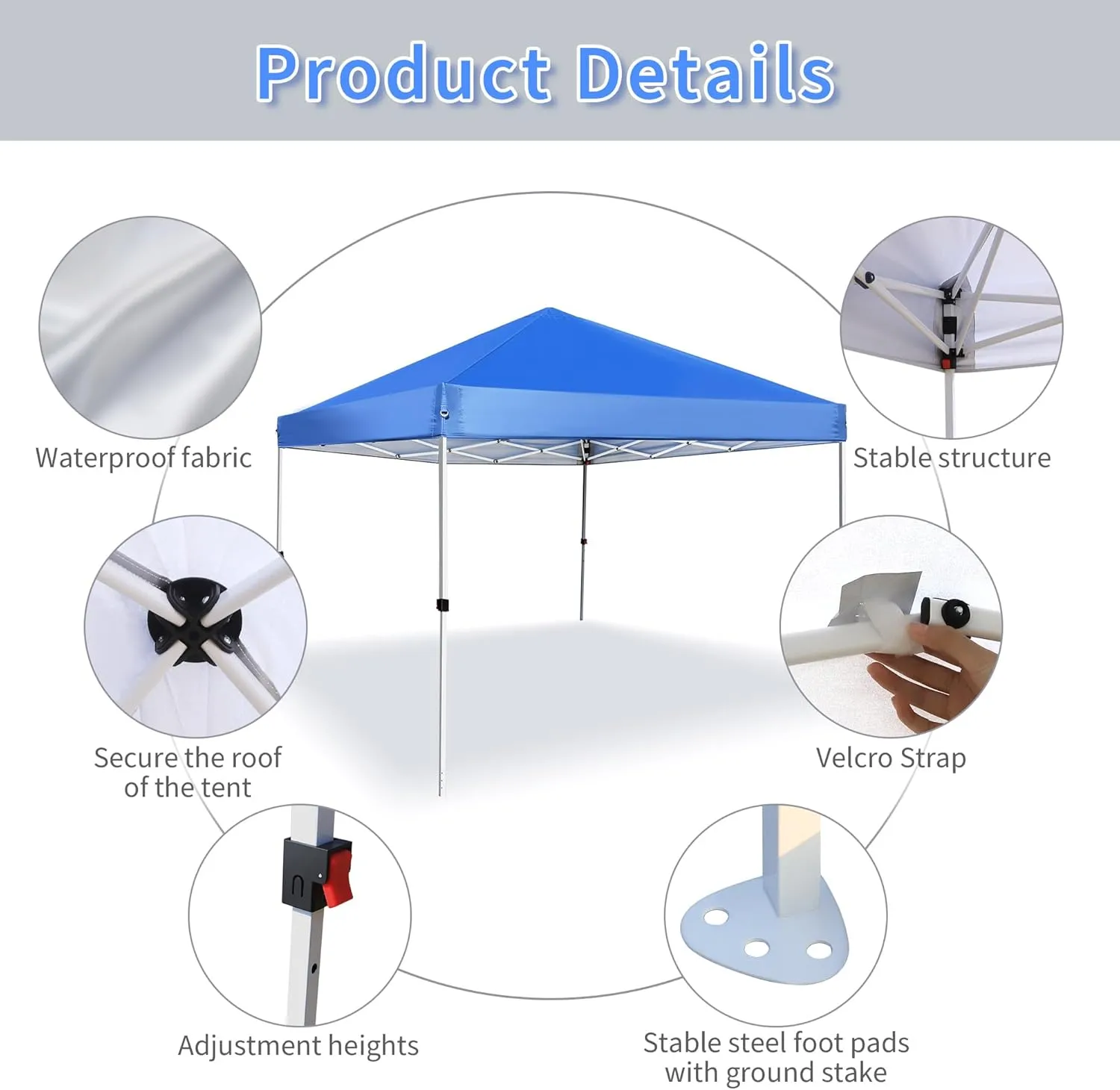 Pop Up Canopy 8X8 FT,Portable Sun Instant Shelter w/Backpack Bag,Waterproof,Adjustable Straight Leg Heights Canopies,Outdoor Tents for Parties,Camping,Commercial Event,Blue
