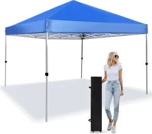 Pop Up Canopy 8X8 FT,Portable Sun Instant Shelter w/Backpack Bag,Waterproof,Adjustable Straight Leg Heights Canopies,Outdoor Tents for Parties,Camping,Commercial Event,Blue