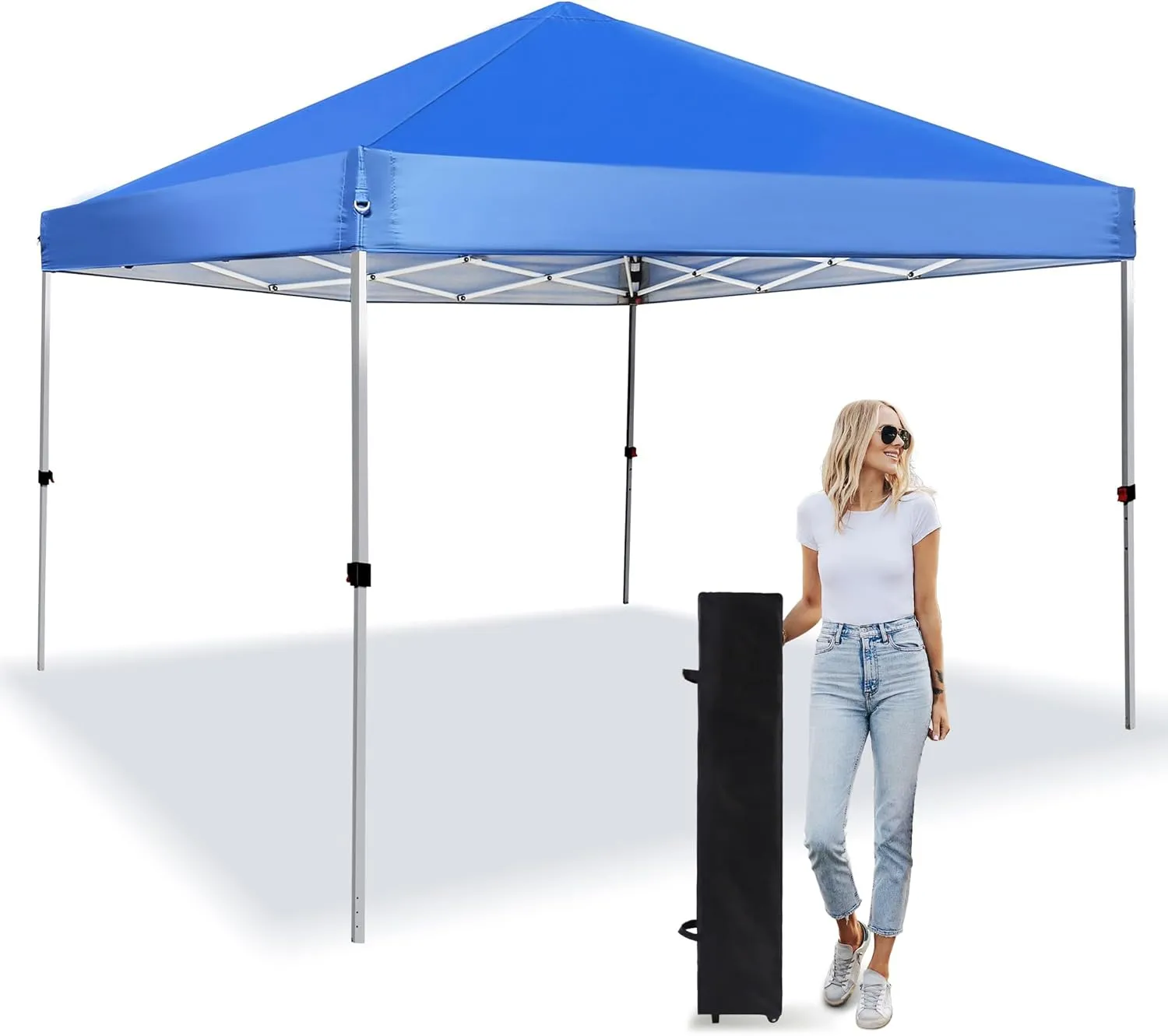 Pop Up Canopy 8X8 FT,Portable Sun Instant Shelter w/Backpack Bag,Waterproof,Adjustable Straight Leg Heights Canopies,Outdoor Tents for Parties,Camping,Commercial Event,Blue