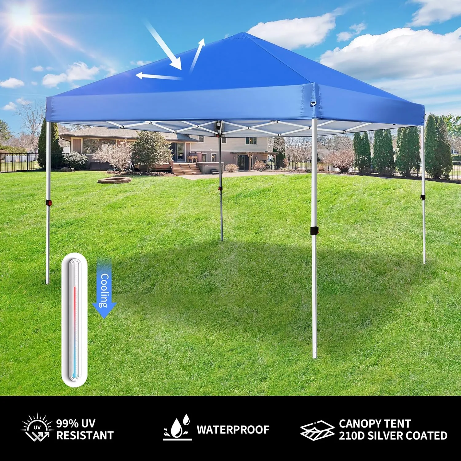 Pop Up Canopy 8X8 FT,Portable Sun Instant Shelter w/Backpack Bag,Waterproof,Adjustable Straight Leg Heights Canopies,Outdoor Tents for Parties,Camping,Commercial Event,Blue
