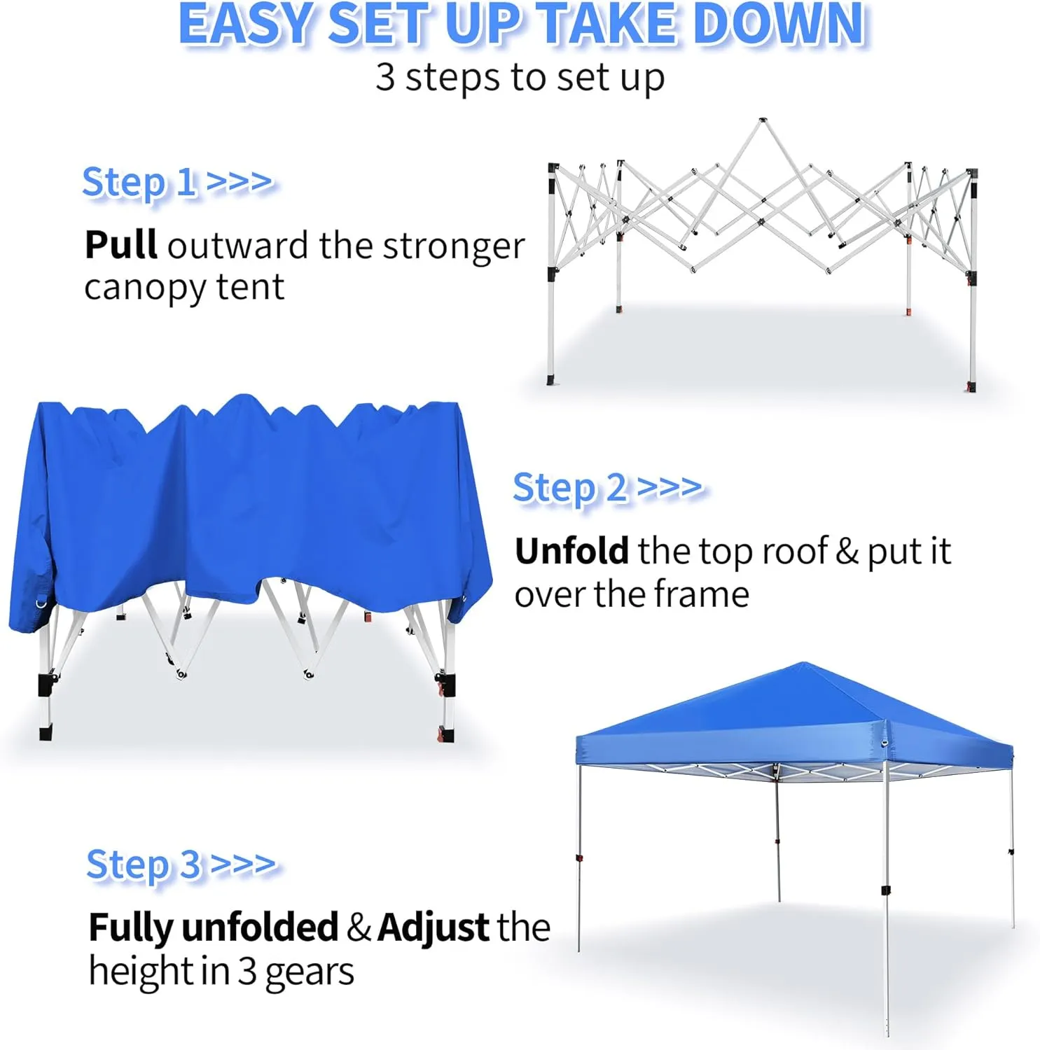Pop Up Canopy 8X8 FT,Portable Sun Instant Shelter w/Backpack Bag,Waterproof,Adjustable Straight Leg Heights Canopies,Outdoor Tents for Parties,Camping,Commercial Event,Blue