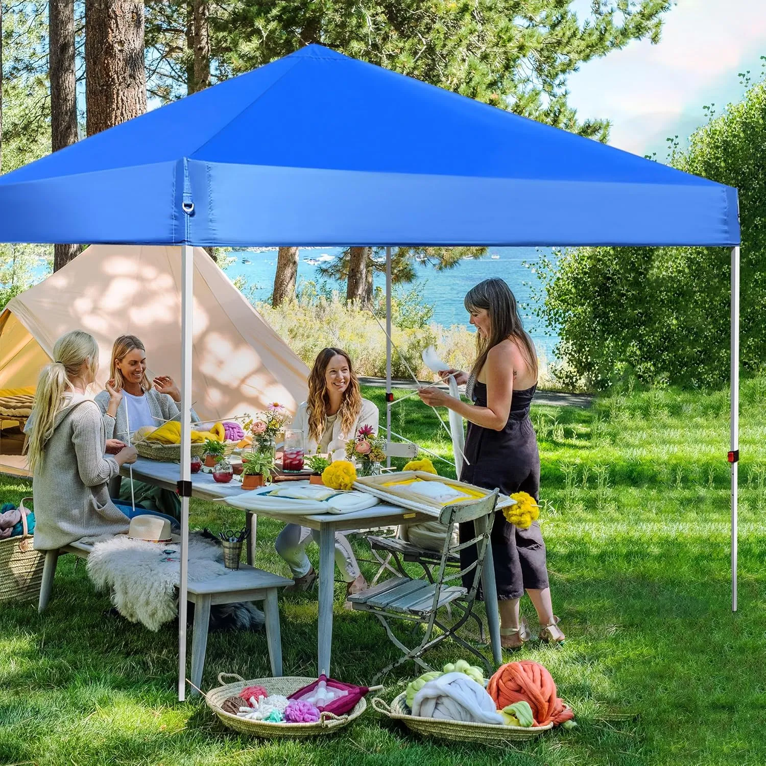 Pop Up Canopy 8X8 FT,Portable Sun Instant Shelter w/Backpack Bag,Waterproof,Adjustable Straight Leg Heights Canopies,Outdoor Tents for Parties,Camping,Commercial Event,Blue