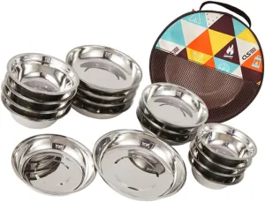 POPETPOP 1set Camping Tableware Set Compact Stainless Steel Dining Outdoor Use Lightweight and Portable for Camping Hiking and Picnics