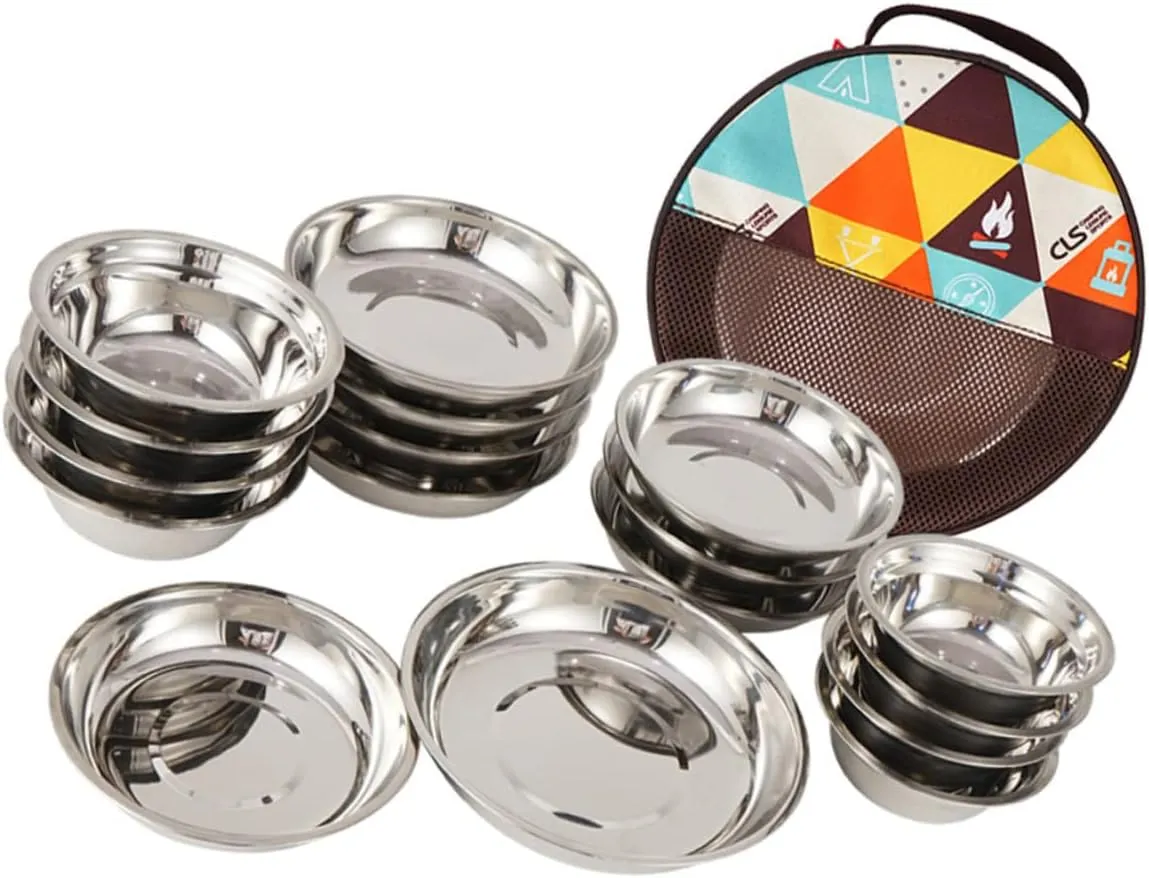 POPETPOP 1set Camping Tableware Set Compact Stainless Steel Dining Outdoor Use Lightweight and Portable for Camping Hiking and Picnics