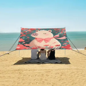 Poppy Flowers Capybara Beach Camping Tent Sun Shelter for Whole Family, Beach Shade Canopy with UPF50  UV Protection,Easy Set Up and Carry,Outdoor Shade for Trips, Fishing, Backyard Fun Picnics