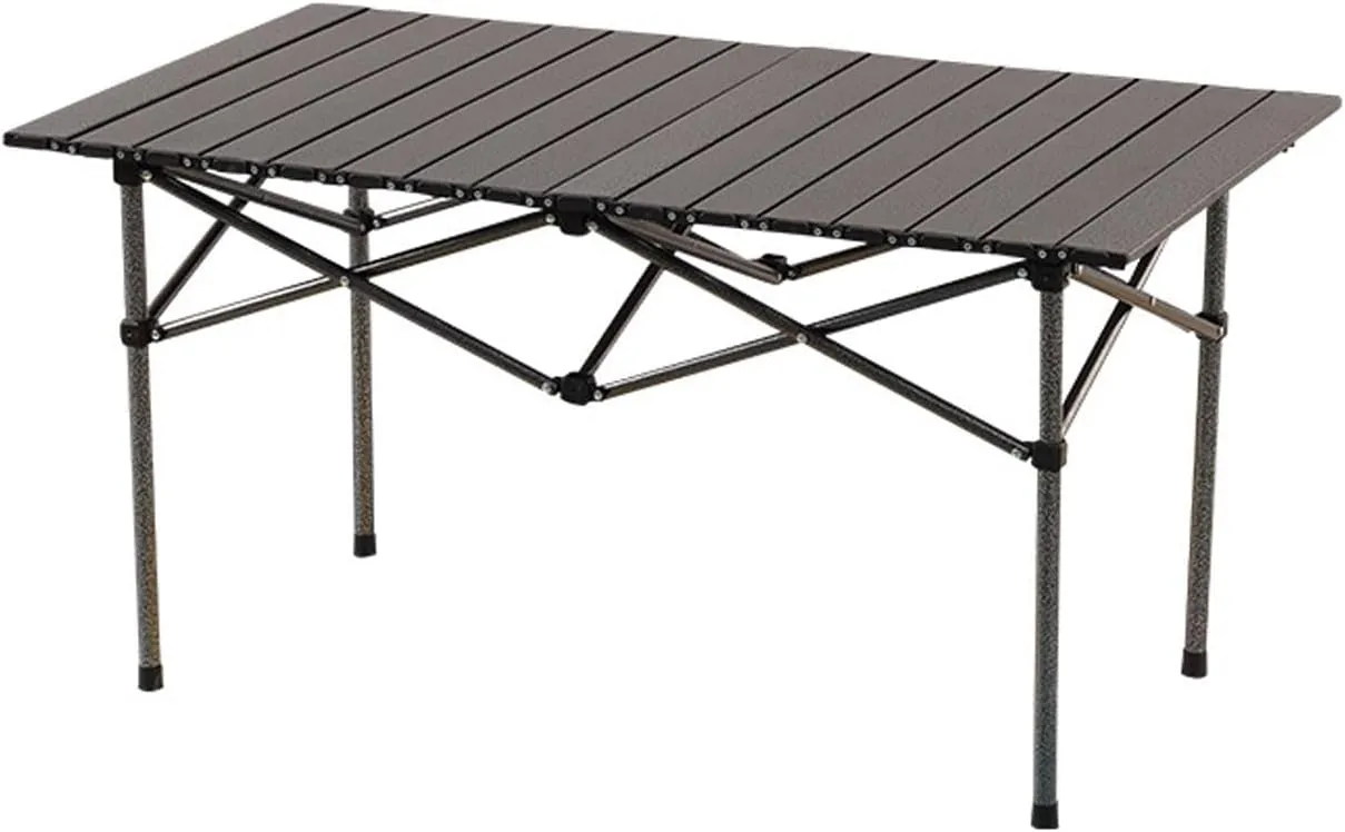 Portable Aluminum Folding Camping Table, Roll-up Foldable Beach Table Ideal for Outdoor Picnic, Beach, BBQ, Backyard, and Travel - Medium Size 46.5” x 26.8” x 21.7”, Black