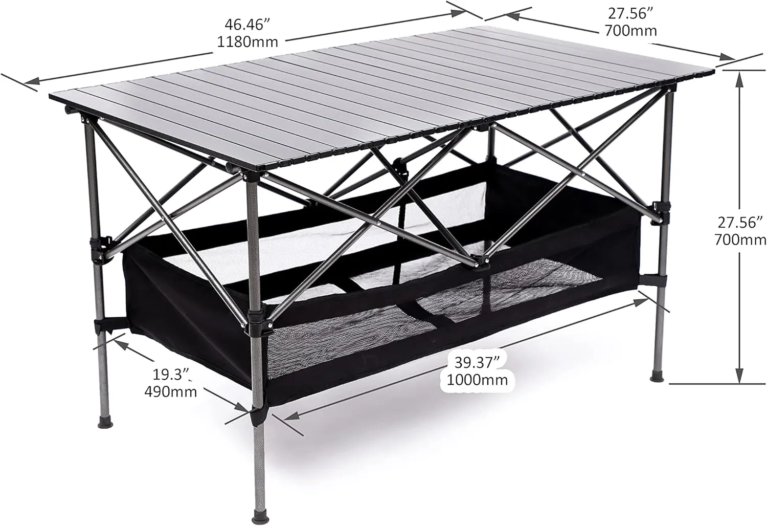 Portable Aluminum Folding Camping Table with Storage Basket, Roll-Up Top, Carry Bag – Square & Rectangular Options for Outdoor, Patio, Picnic, BBQ, Beach, Backyard (2)