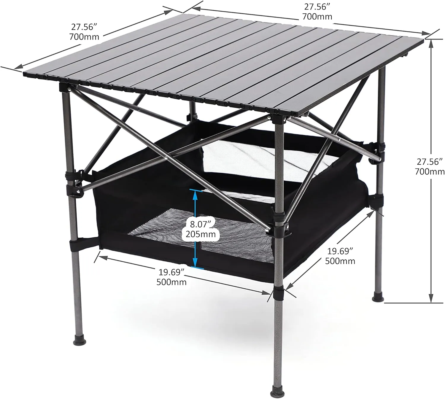 Portable Aluminum Folding Camping Table with Storage Basket, Roll-Up Top, Carry Bag – Square & Rectangular Options for Outdoor, Patio, Picnic, BBQ, Beach, Backyard (3)