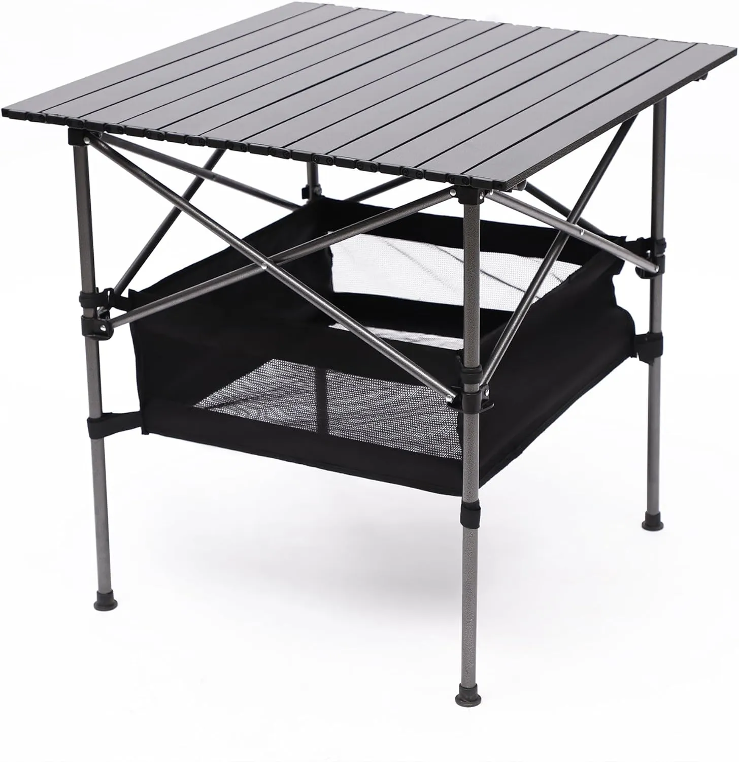 Portable Aluminum Folding Camping Table with Storage Basket, Roll-Up Top, Carry Bag – Square & Rectangular Options for Outdoor, Patio, Picnic, BBQ, Beach, Backyard (3)