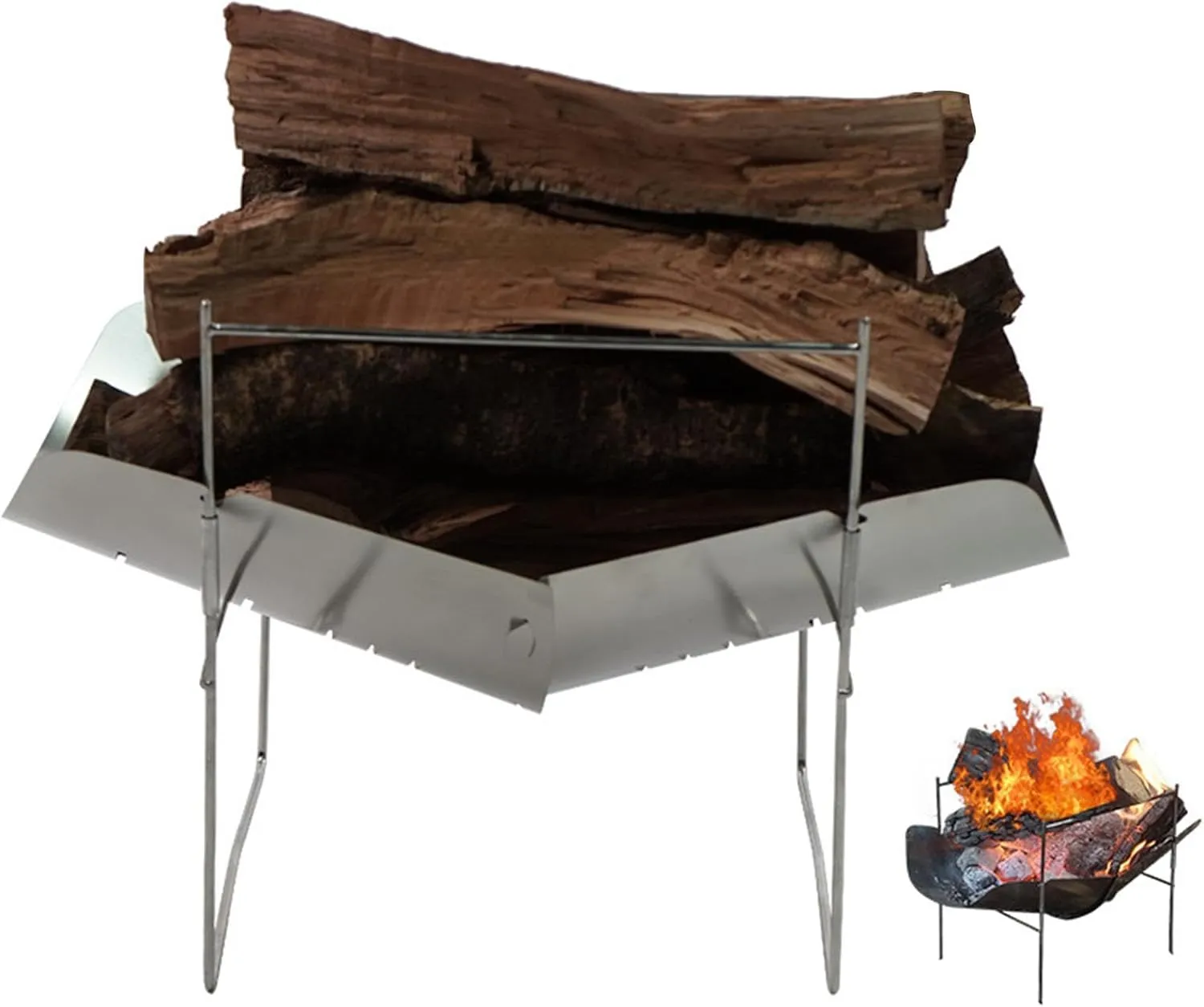 Portable BBQ Grill Campfire Grill Stainless Steel Ultralight Folding Sturdy Outdoor Fire Pit Camping Grill for Picnic Outdoor, with 3 Skewers Net