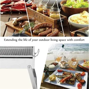Portable BBQ Grill, Stainless Steel Folding Charcoal for Outdoor Cooking, Camping & Picnic, Compact and Easy to Store