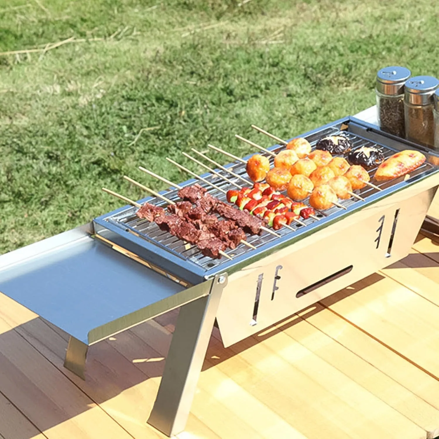 Portable BBQ Grill, Stainless Steel, Folding Charcoal