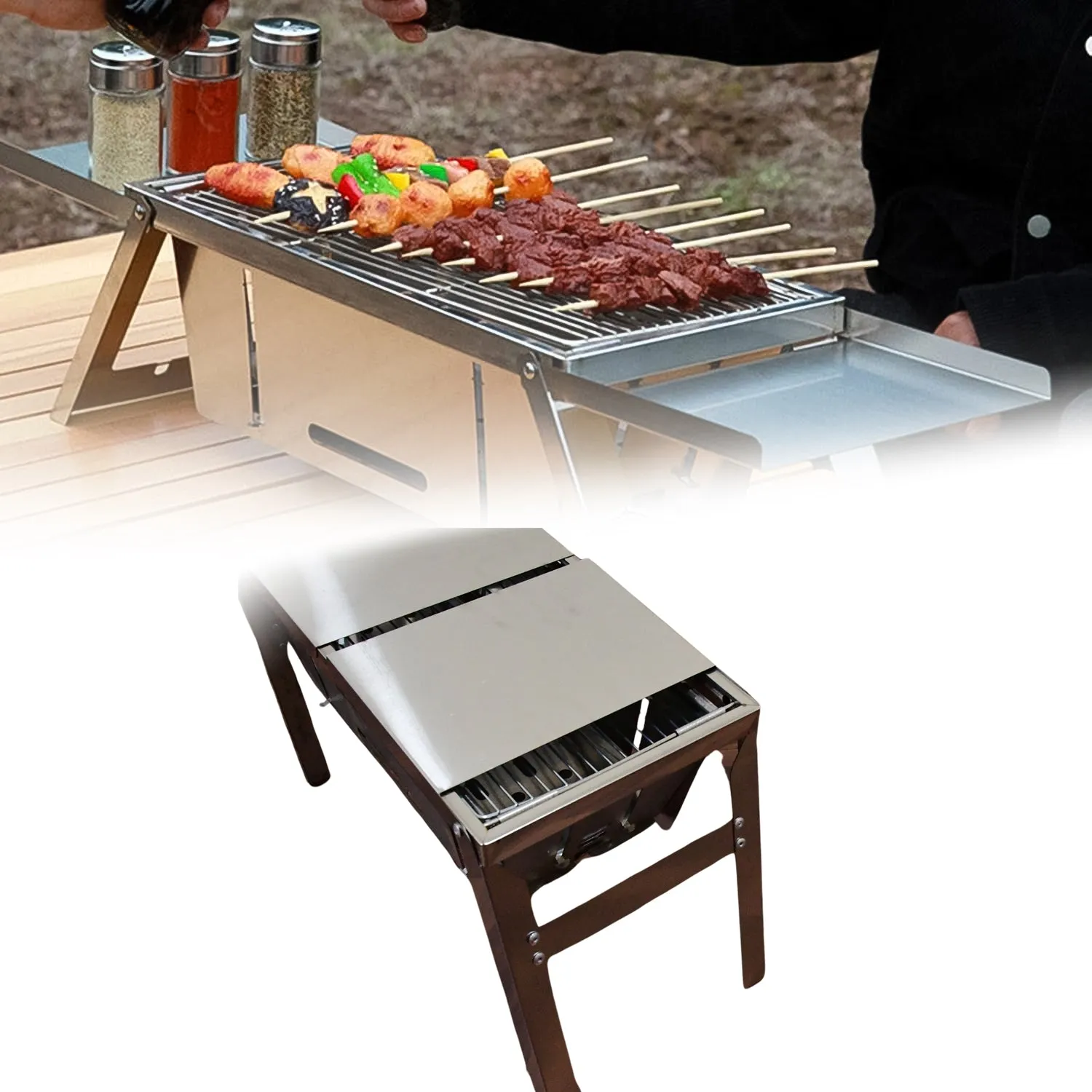 Portable BBQ Grill, Stainless Steel, Folding Charcoal