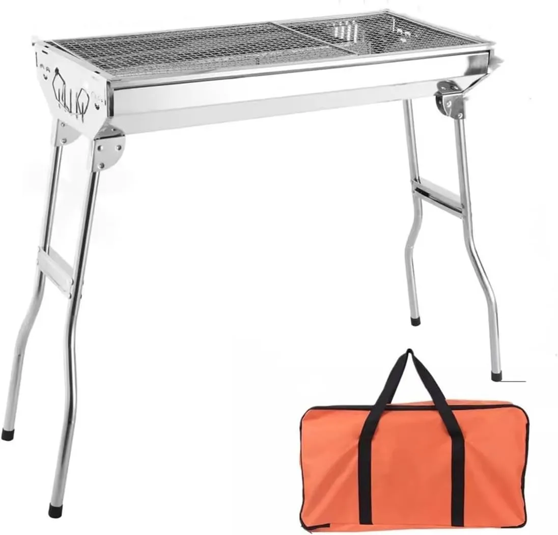 Portable BBQ Grill Stainless Steel Portable Folding Barbecue Rack Camping Outdoor Carbon Oven for Patio Backyard Barbecue Camping