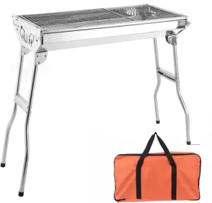 Portable BBQ Grill Stainless Steel Portable Folding Barbecue Rack Camping Outdoor Carbon Oven for Patio Backyard Barbecue Camping