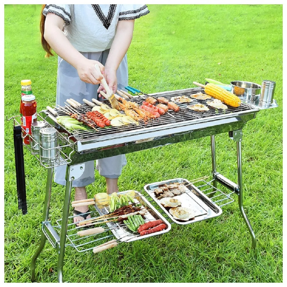 Portable BBQ Large Foldable Charcoal Grill For Outdoor Grilling, Picnic, Patio And Backyard Barbecue with Carry Bag