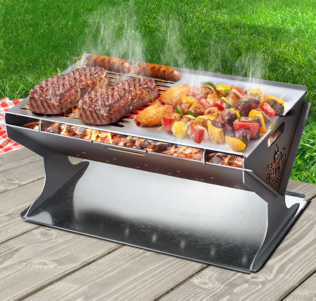 Portable Camping Fire Pit 2-in-1 Charcoal BBQ Grill