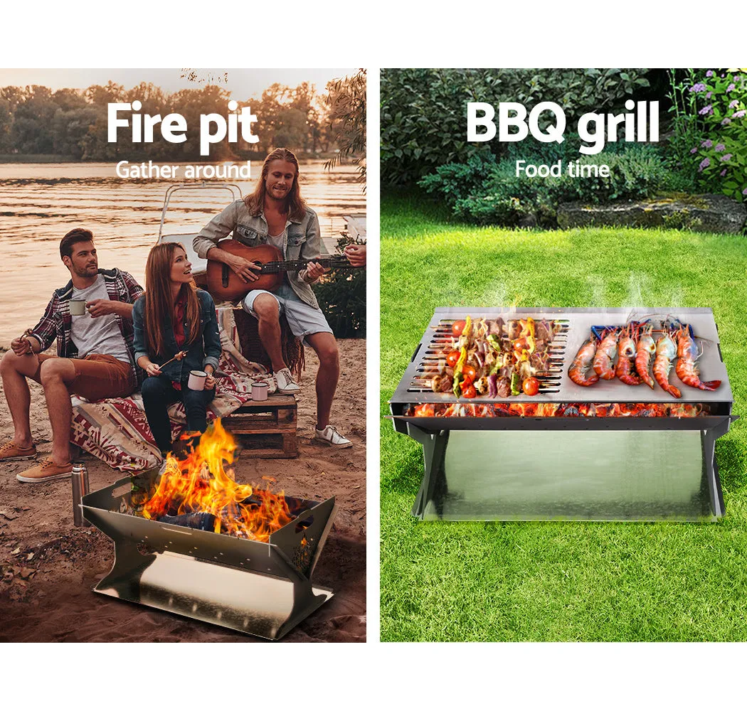 Portable Camping Fire Pit 2-in-1 Charcoal BBQ Grill