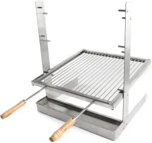 Portable Camping Grill Argentine grill Height Adjustable Santa Maria Grill Heavy-Duty Stainless Steel Outdoor Cooking Grate for Camping and Fireplace Barbecues