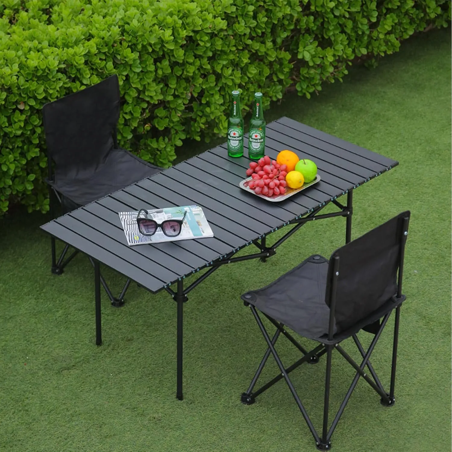 Portable Camping Side Table, Lightweight Aluminum Folding Table with Carry Bag, Ideal for Picnic, BBQ, Cooking, and Outdoor Activities Wood Color 50×53×50cm/19.7×20.9×19.7in