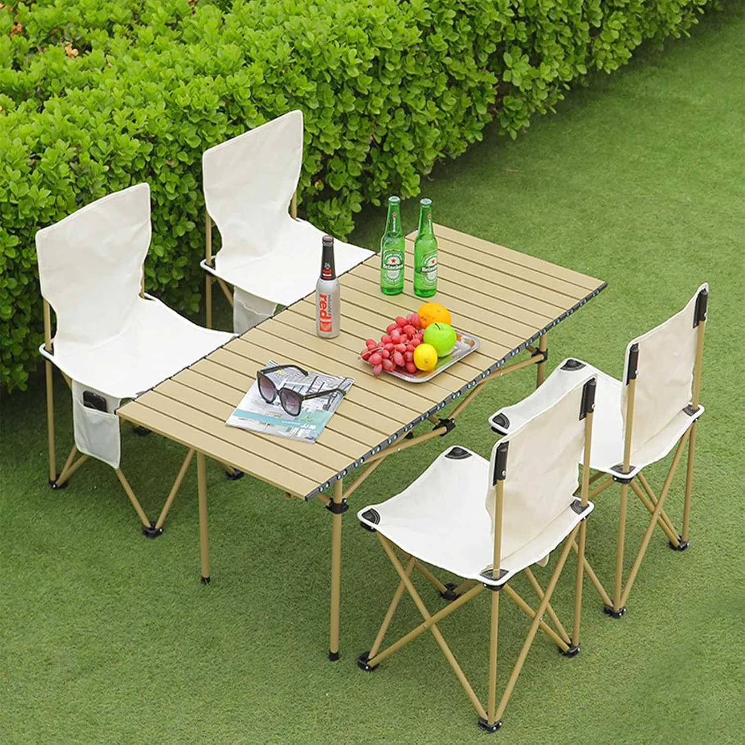 Portable Camping Side Table, Lightweight Aluminum Folding Table with Carry Bag, Ideal for Picnic, BBQ, Cooking, and Outdoor Activities Wood Color 50×53×50cm/19.7×20.9×19.7in
