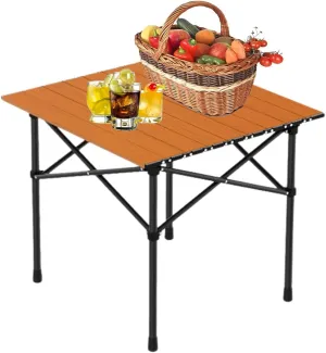 Portable Camping Side Table, Lightweight Aluminum Folding Table with Carry Bag, Ideal for Picnic, BBQ, Cooking, and Outdoor Activities Wood Color 50×53×50cm/19.7×20.9×19.7in