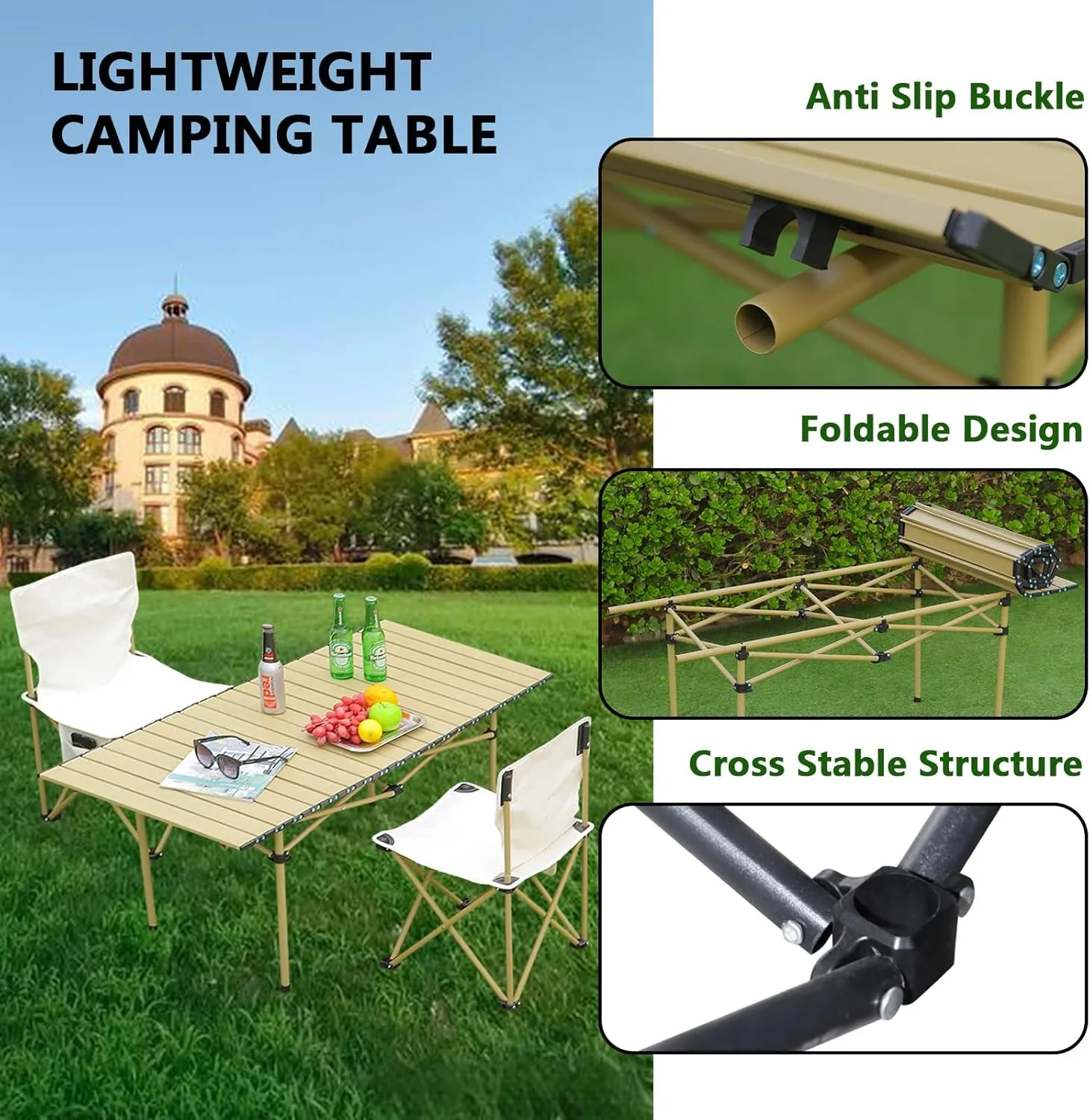 Portable Camping Side Table, Lightweight Aluminum Folding Table with Carry Bag, Ideal for Picnic, BBQ, Cooking, and Outdoor Activities Wood Color 50×53×50cm/19.7×20.9×19.7in