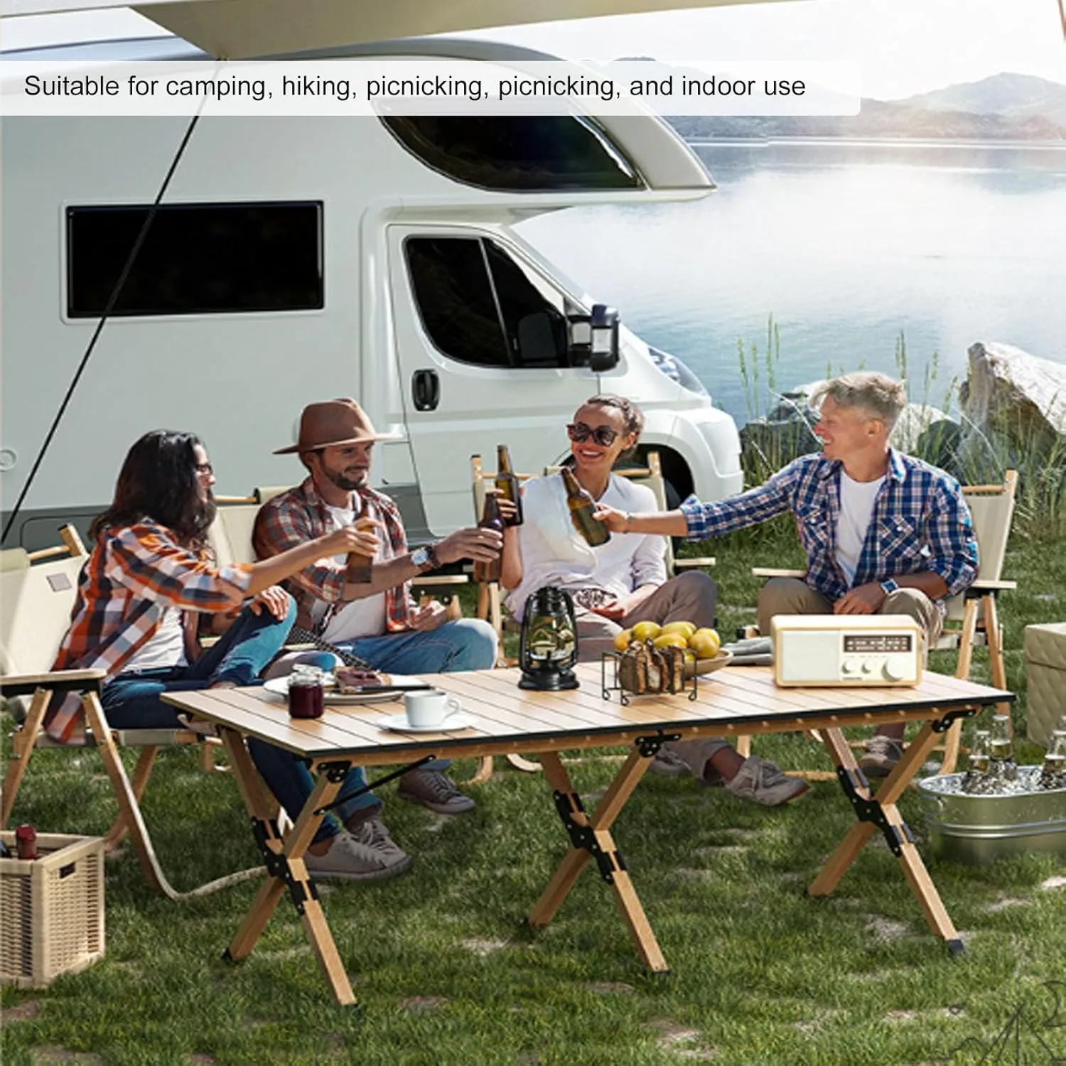 Portable Camping Table, Metal Folding Table, Small Compact Picnic Table, Garden Table, Lightweight Wood Grain Roll Up Table for Outdoor, Beach, Picnic, Backyards, BBQ and Party ( Size : 120cm )