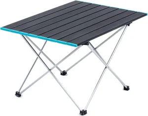 Portable Camping Table with Aluminum Table Top, Ultralight Small Folding Camping Side Table with Carry Bag, Roll Up Dining Table for BBQ, Picnic, Cooking, Beach, Hiking, Fishing ( Color : Black , Size