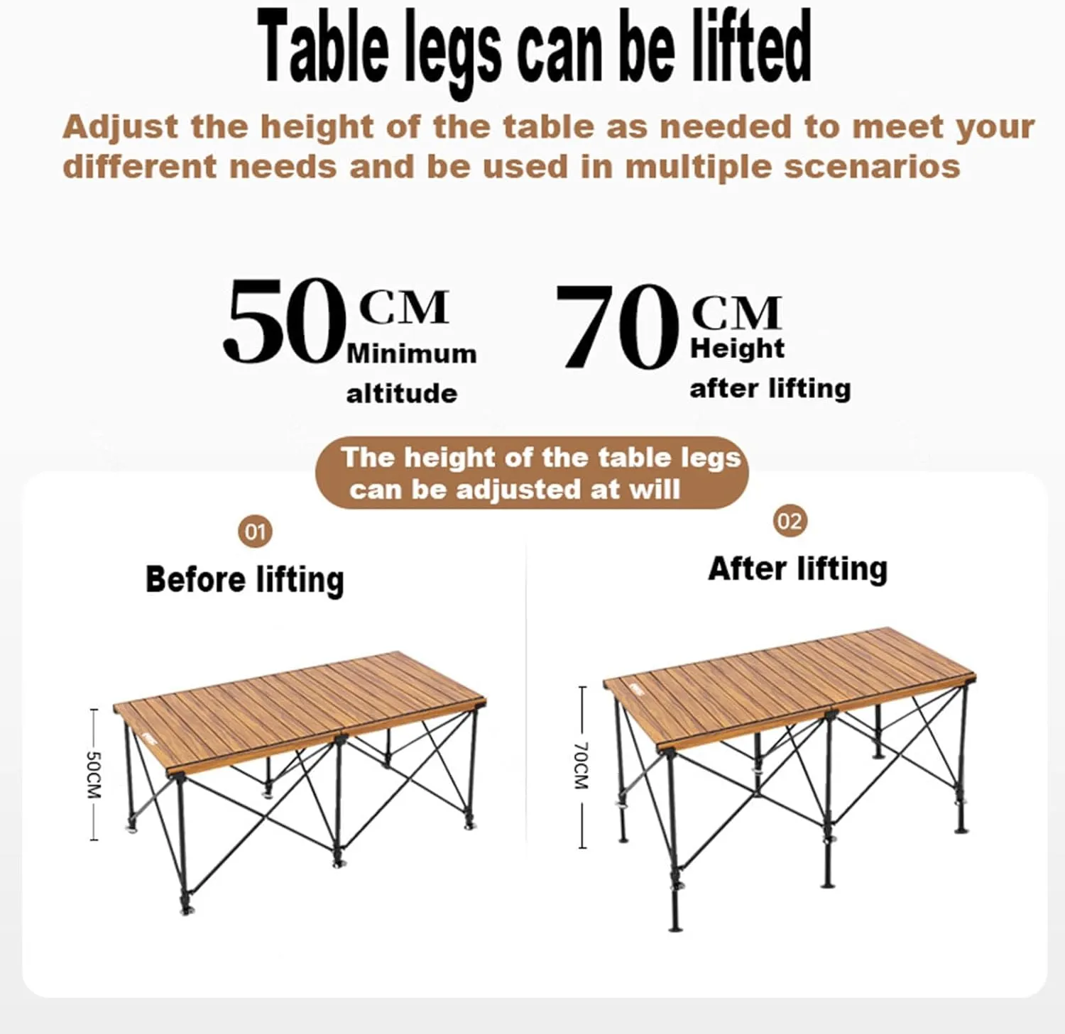 Portable Camping Table,Outdoor Folding Aluminum Picnic Table with Carry Bag,Lightweight Roll-up Beach Table for Outdoor Hiking Picnics BBQ Travel Equipment,137CM