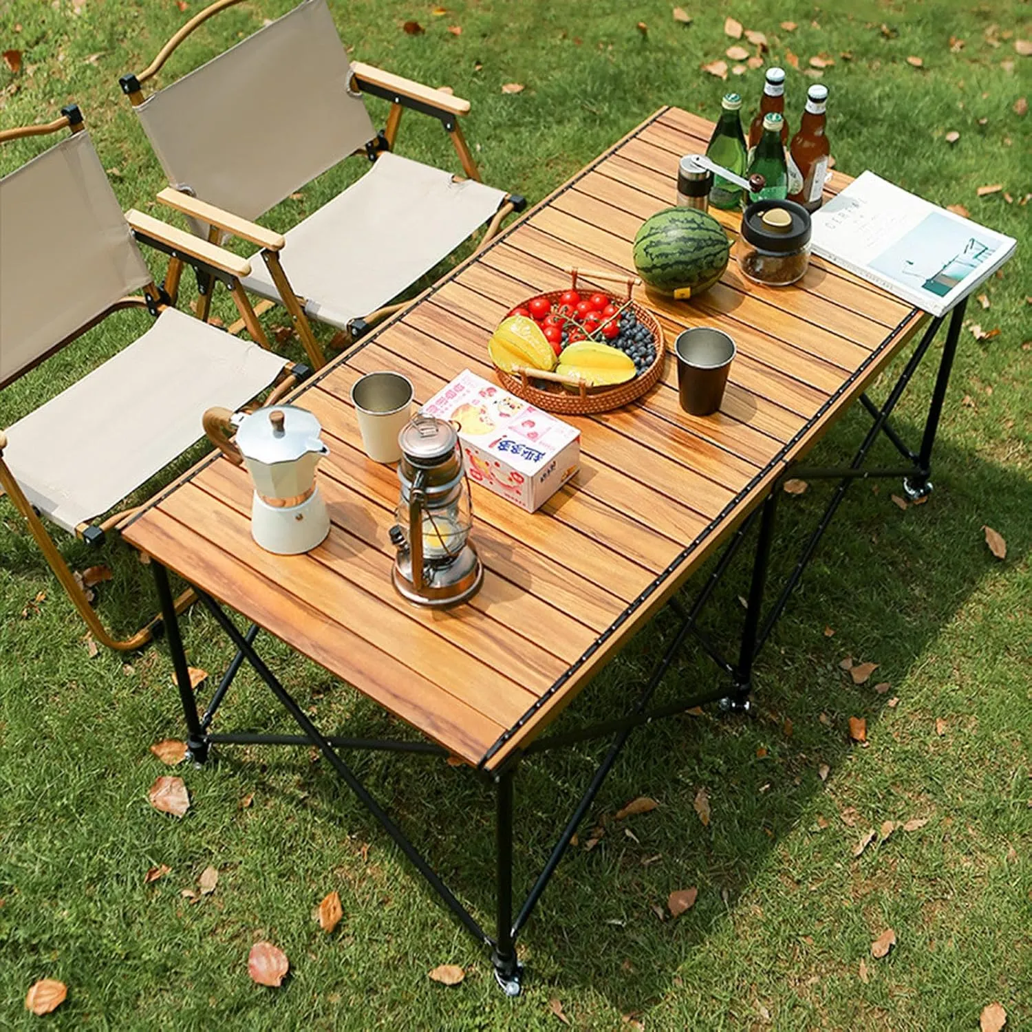 Portable Camping Table,Outdoor Folding Aluminum Picnic Table with Carry Bag,Lightweight Roll-up Beach Table for Outdoor Hiking Picnics BBQ Travel Equipment,137CM