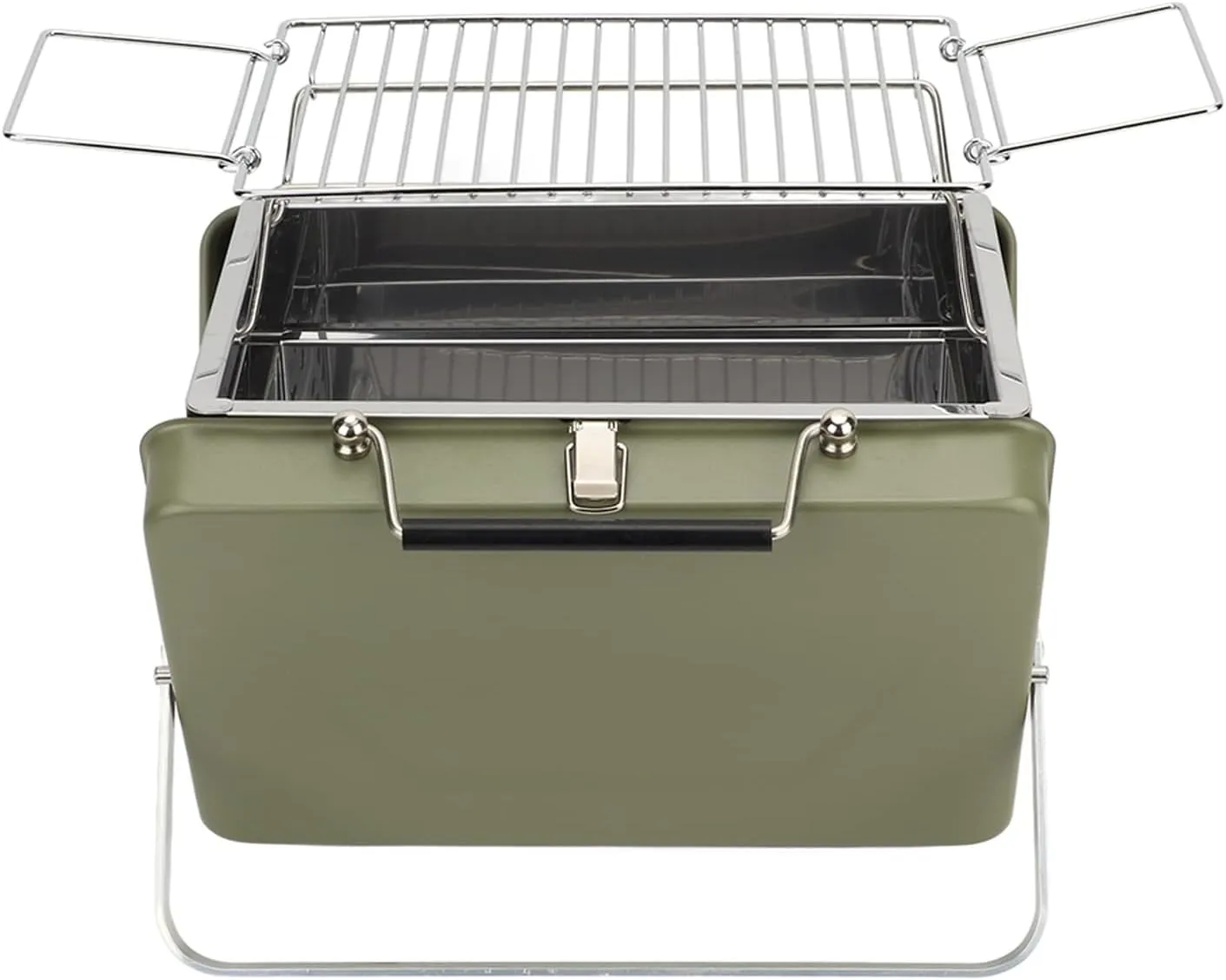 Portable Charcoal BBQ Grill, Proof and Non Stick Grill Net, Temp, to Use and Carry, for Camping, Outdoor Cooking, and Backyard Picnics (Green)