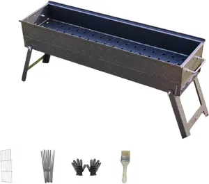 Portable Charcoal Grill for Camping Foldable Bracket Thickened Steel Plate BBQ Grill for Travel Outdoor Cooking Backyard Patio Garden(50 * 19 * 35cm)
