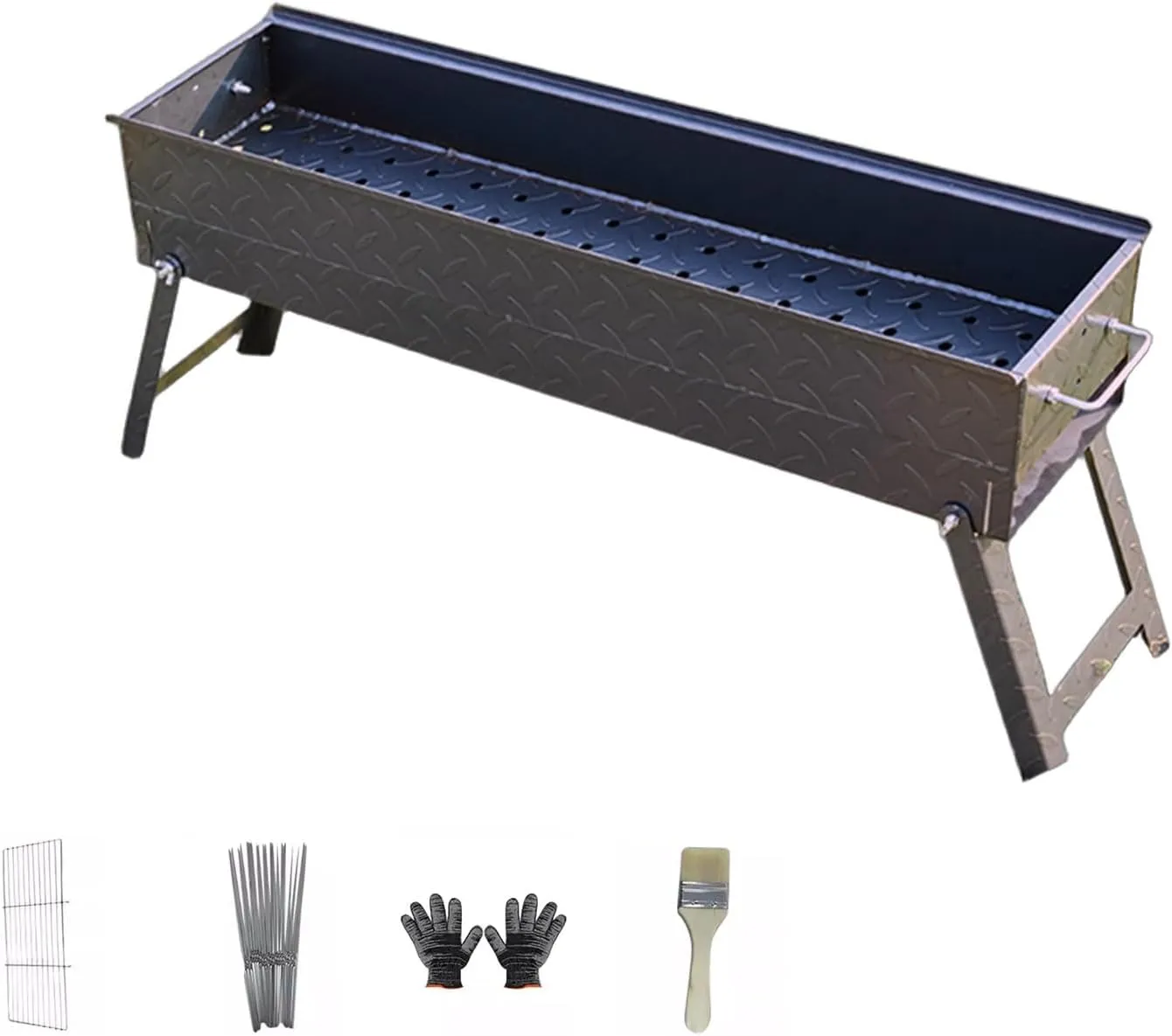 Portable Charcoal Grill for Camping Foldable Bracket Thickened Steel Plate BBQ Grill for Travel Outdoor Cooking Backyard Patio Garden(50 * 19 * 35cm)