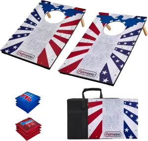 Portable Cornhole Board Game Set-2x1.3ft | 24"x16": Fun Outdoor Backyard Toss Game for Party, Beach, Camping, Travel | 2 Waterproof Wooden Corn Hole Boards, 8 Bean Bags, 1 Carrying Case
