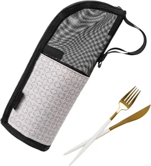 Portable Cutlery Box - Travel Cutlery Pouch | Cutlery Storage Bag | Utensil Carrying Case | Reusable Utensil Case for Spoon Chopsticks Lunch Box Outdoor Camping Hiking Fishing BBQ, Gray, 25x10cm