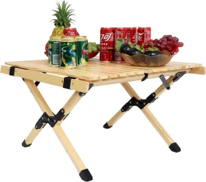 Portable Foldable Outdoor Picnic Table, Natural Beech Wood Camping Table with X-Frame Design, Travel Camping Tables for Outdoor/Indoor Picnic, BBQ and Hiking (Natural-Square)