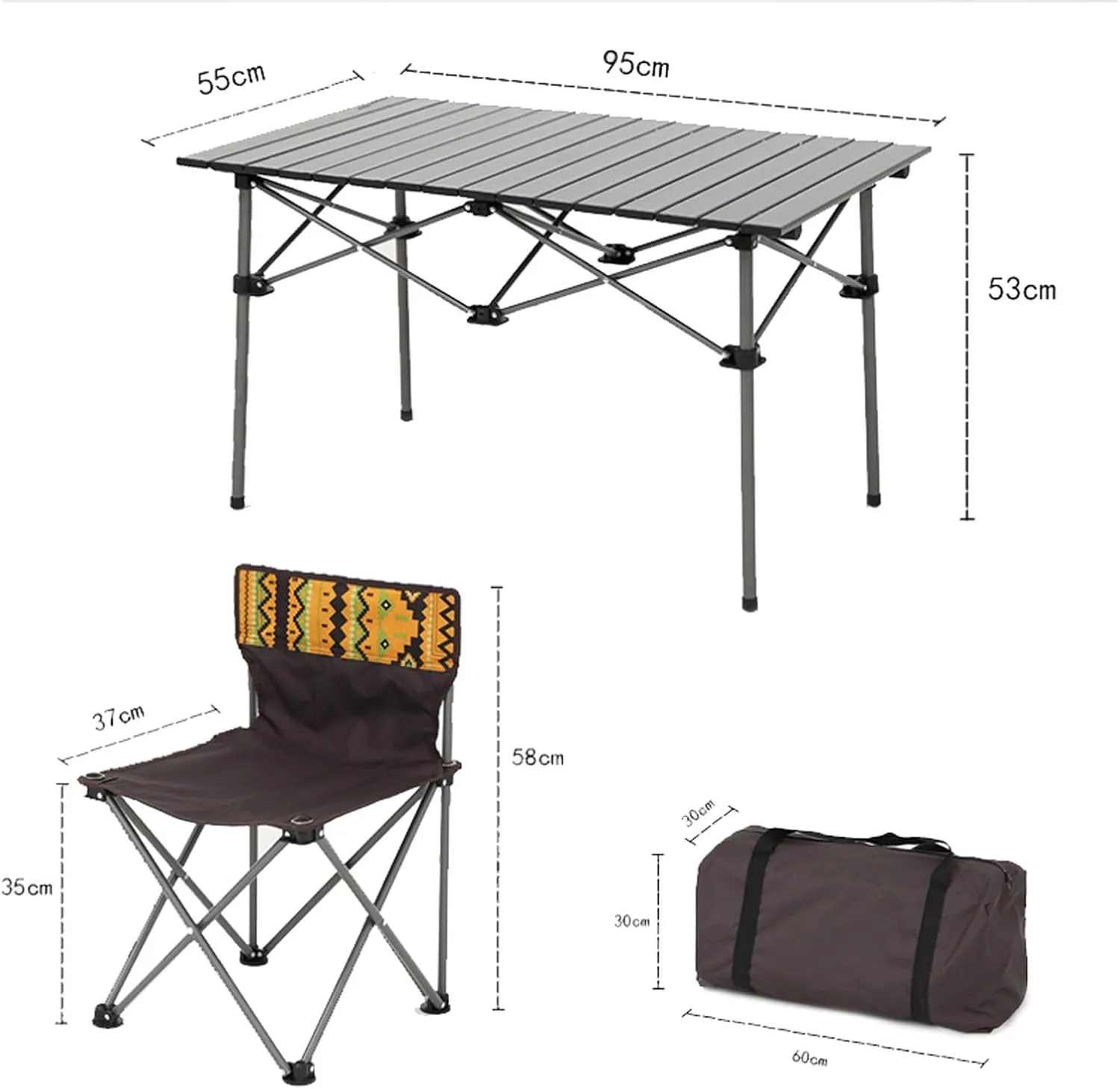 Portable Foldable Table and Chairs, Aluminum Table Top Small Picnic Table Camping Chair Set with Mesh Bag, Carrying Bag, for Hiking RV Travel, Military green 7 pcs