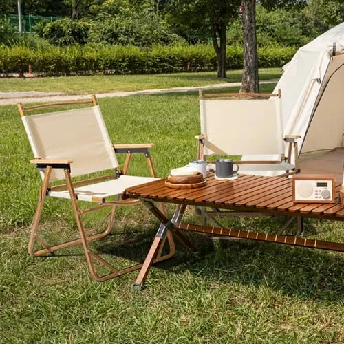 Portable Folding Camping Chair, Camping Essentials, Ultralight Low Beach Chair for Hiking, Lawn, Concert, Fishing, Picnic, Hunting(Khaki)