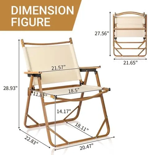 Portable Folding Camping Chair, Camping Essentials, Ultralight Low Beach Chair for Hiking, Lawn, Concert, Fishing, Picnic, Hunting(Khaki)