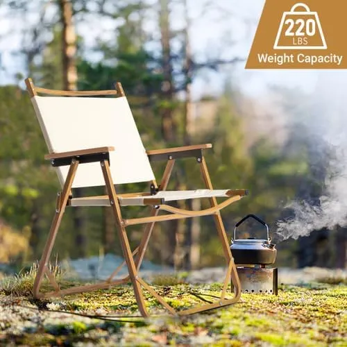 Portable Folding Camping Chair, Camping Essentials, Ultralight Low Beach Chair for Hiking, Lawn, Concert, Fishing, Picnic, Hunting(Khaki)