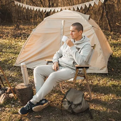 Portable Folding Camping Chair, Camping Essentials, Ultralight Low Beach Chair for Hiking, Lawn, Concert, Fishing, Picnic, Hunting(Khaki)
