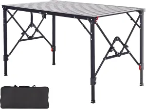 Portable Folding Camping Table | Adjustable Height, Heavy-Duty Roll-Up Design | Compact & Lightweight for Camping, Tailgating, RV, Picnic, Outdoor Use