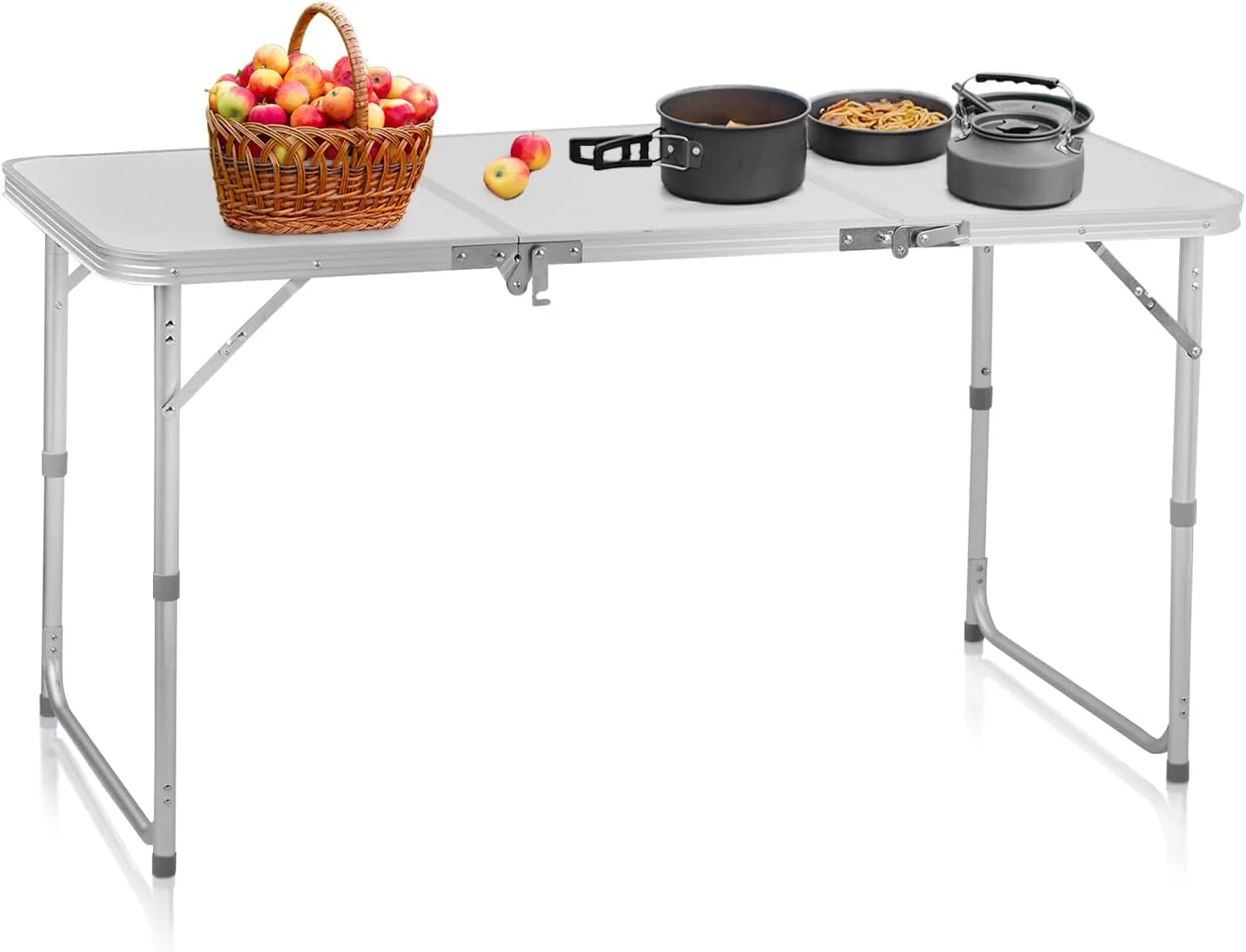 Portable Folding Camping Table, Outdoor Waterproof Adjustable Height Table, Aluminum Lightweight Suitcase Foldable Camp Table for Picnic BBQ Beach Dining (White, 4 FT)