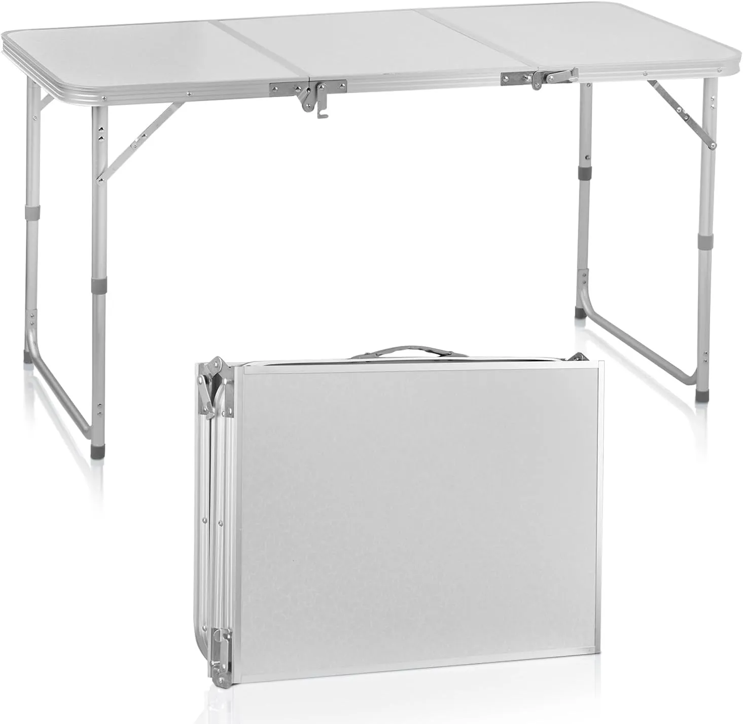 Portable Folding Camping Table, Outdoor Waterproof Adjustable Height Table, Aluminum Lightweight Suitcase Foldable Camp Table for Picnic BBQ Beach Dining (White, 4 FT)