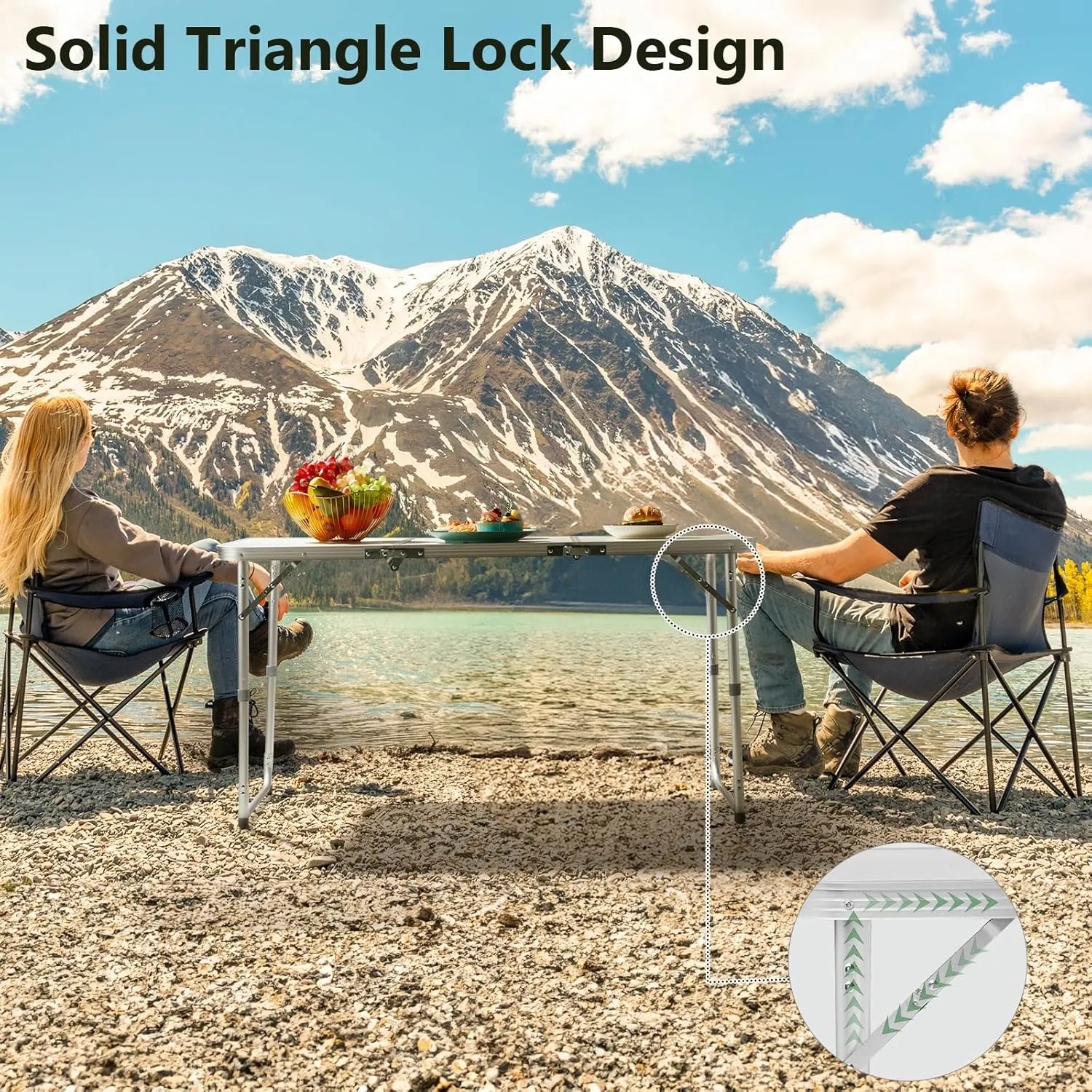 Portable Folding Camping Table, Outdoor Waterproof Adjustable Height Table, Aluminum Lightweight Suitcase Foldable Camp Table for Picnic BBQ Beach Dining (White, 4 FT)