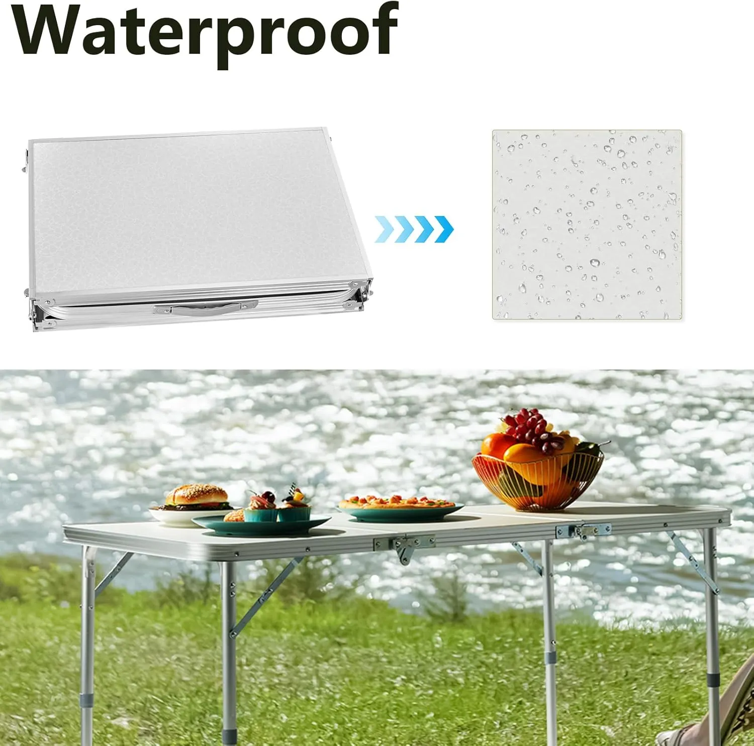 Portable Folding Camping Table, Outdoor Waterproof Adjustable Height Table, Aluminum Lightweight Suitcase Foldable Camp Table for Picnic BBQ Beach Dining (White, 4 FT)